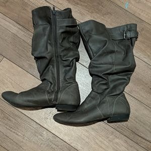 Grey knee high boots